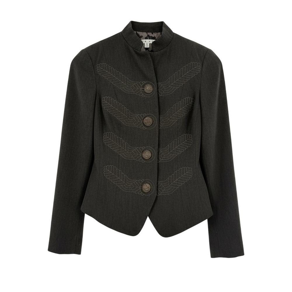 Cabi Major Blazer Jacket Gray Military Embroidered Crest Button‎ Tailored Size 0